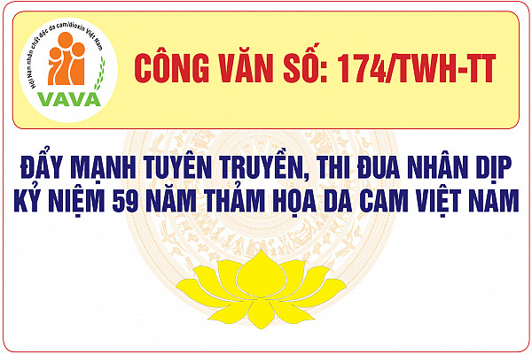 Công văn số:174/TWH-TT, v/v đẩy mạnh hoạt động tuyên truyền, thi đua nhân dịp kỷ niệm 59 năm thảm họa da cam Việt Nam